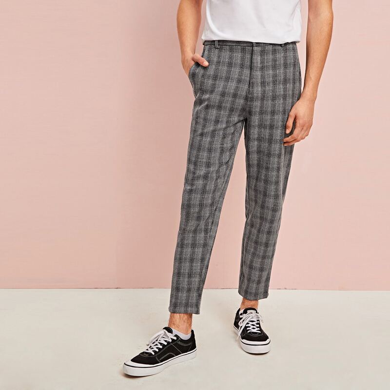 

Guys Plaid Tailored Pants, Grey