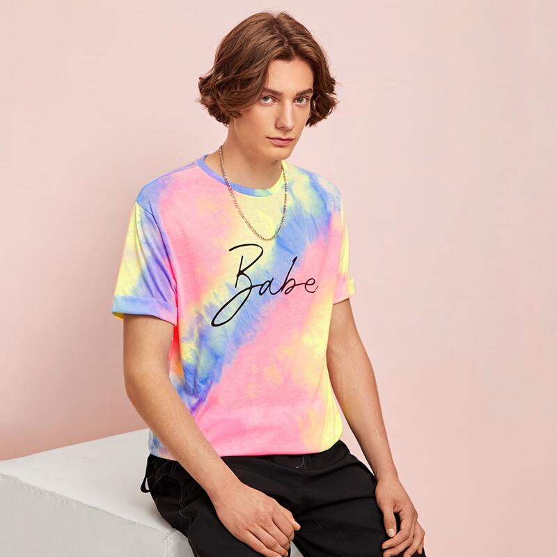 

Guys Letter Graphic Tie Dye Top, Multicolor