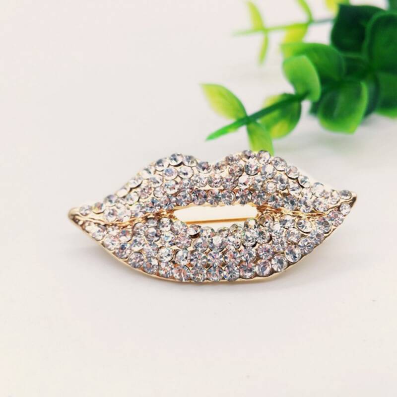 

1pc Rhinestone Decor Mouth Shaped Brooch, Silver