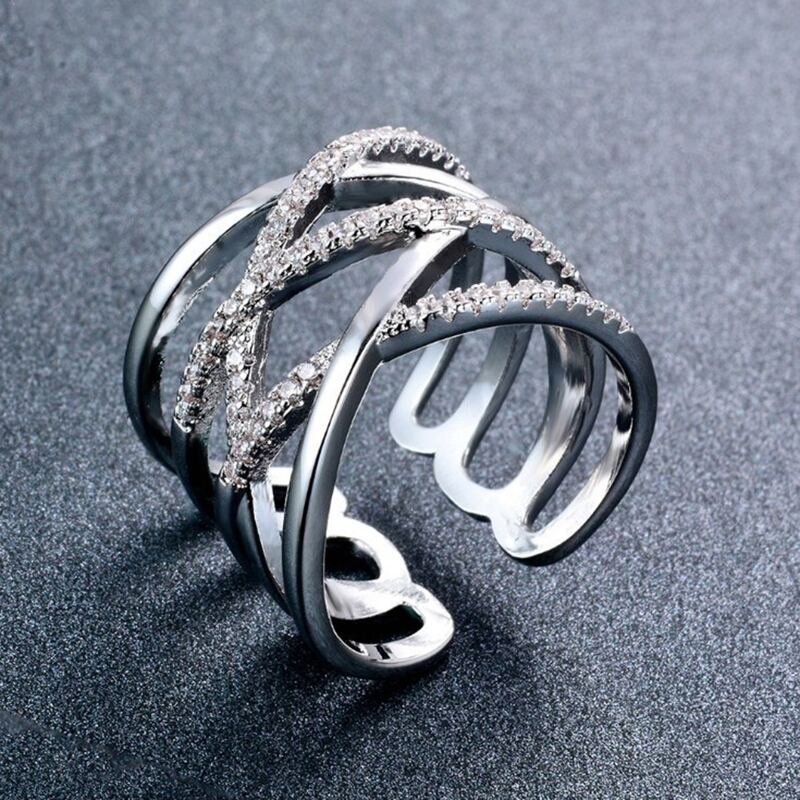 

1pc Rhinestone Decor Cross Design Cuff Ring, Silver
