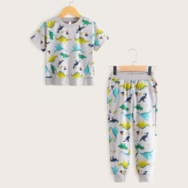 

Toddler Boys Dinosaur Print Tee & Sweatpants, Grey