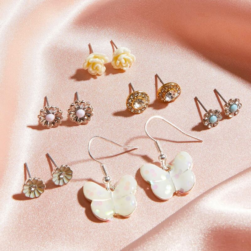 

6pairs Butterfly & Flower Design Earrings, Multicolor