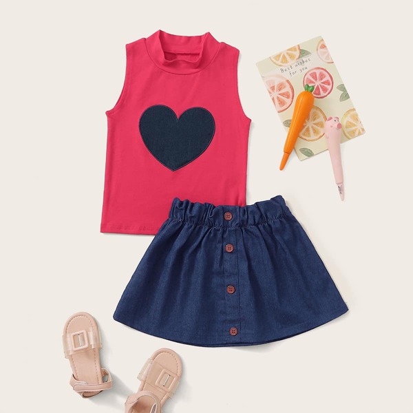 

Toddler Girls Heart Print Tank Top & Skirt, Multicolor