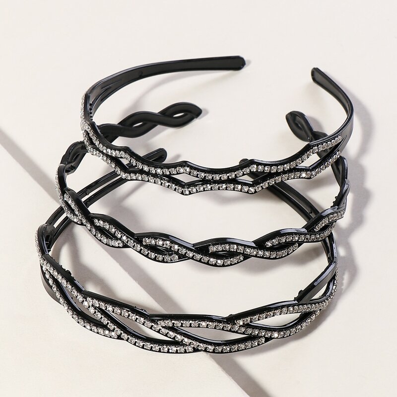 

3pcs Rhinestone Engraved Hair Hoop, Black