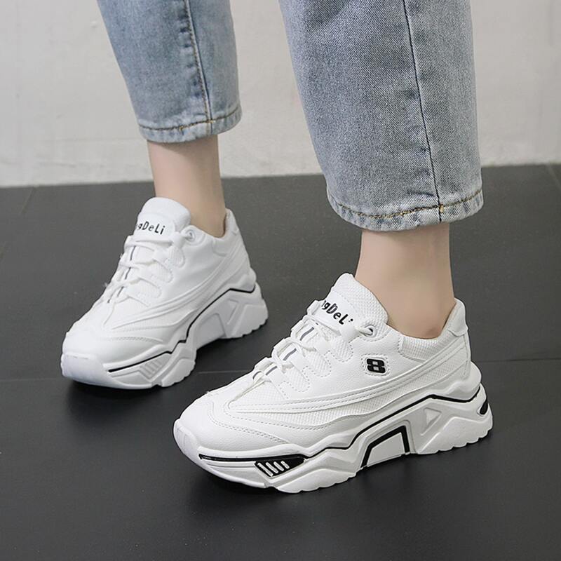

Lace-up Front Mesh Panel Chunky Sneakers, White