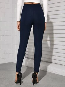 SHEIN Privé Slant Pocket Solid Skinny Trousers - Navy Blue - View 2