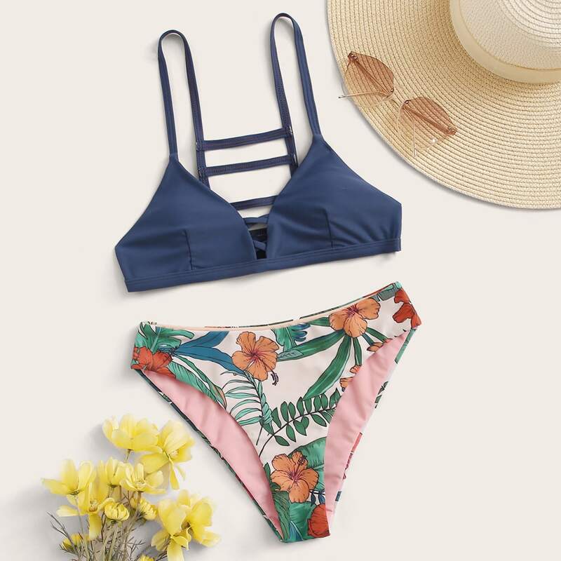 

Floral Ladder Cut-out Bikini Swimsuit, Multicolor