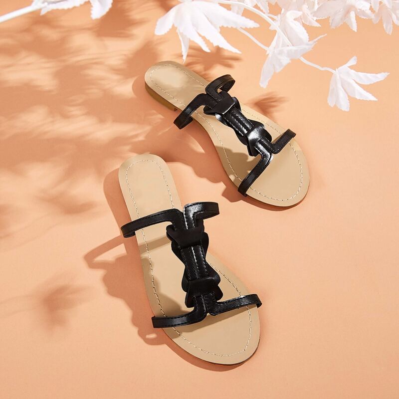 

Open Toe Wide Fit Sliders, Black