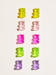 5對小熊造型耳釘 - 彩色 - 查看 2