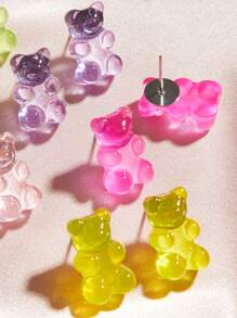 5對小熊造型耳釘 - 彩色 - 查看 3