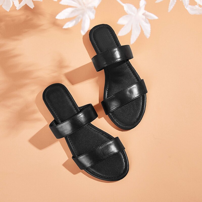 

Two Part Open Toe Sliders, Black
