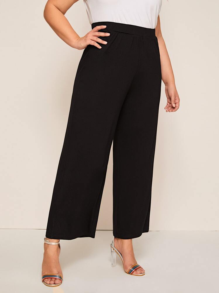 Modelyn Plus Wide Leg Solid Pants - Black - View 6