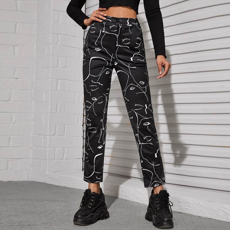 

Abstract Figure Print Tapered Pants, Black