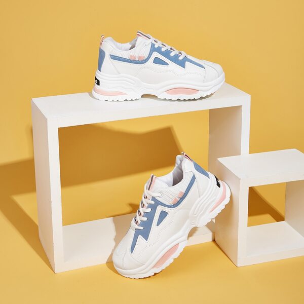 

Color Block Lace-up Front Chunky Sneakers, White