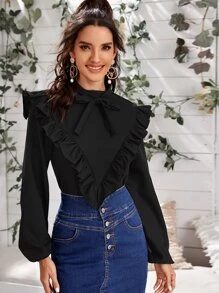 Svart Knapp Slätt Elegant Blusar