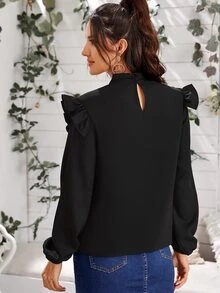 Svart Knapp Slätt Elegant Blusar