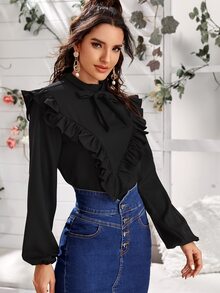 Svart Knapp Slätt Elegant Blusar