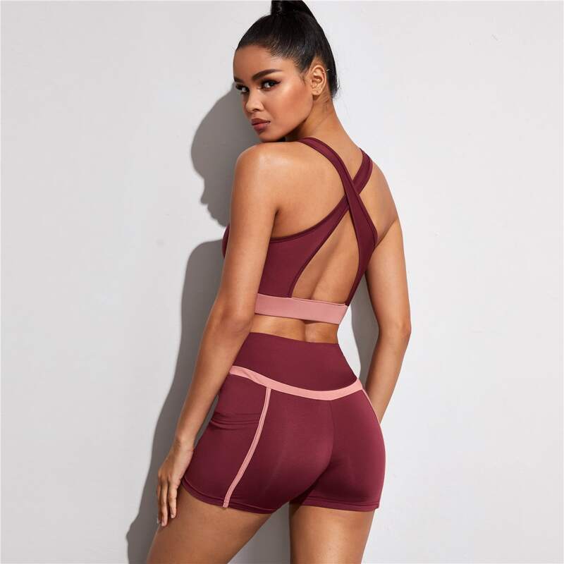 

Contrast Panel Tank Top & Sports Shorts, Burgundy