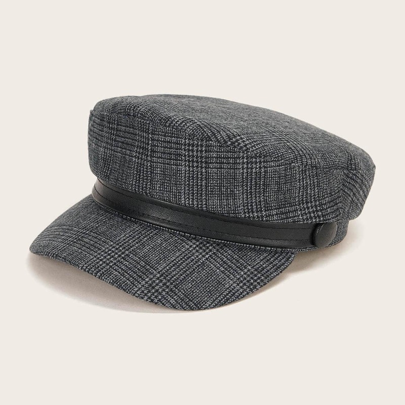 

Plaid Pattern Baker Boy Hat, Grey