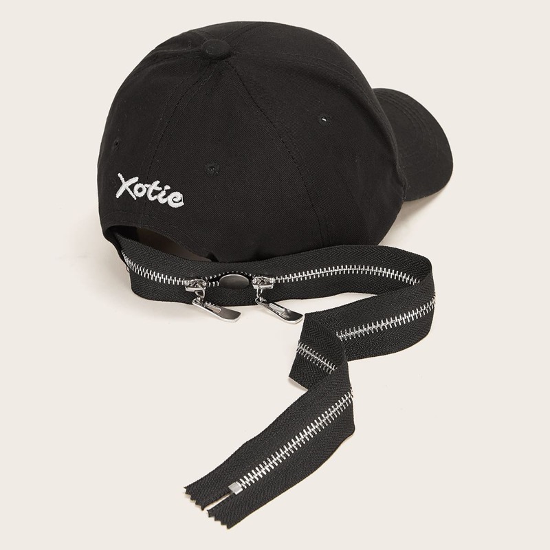 

Long Zipper Back Design Embroidery Baseball Cap, Black