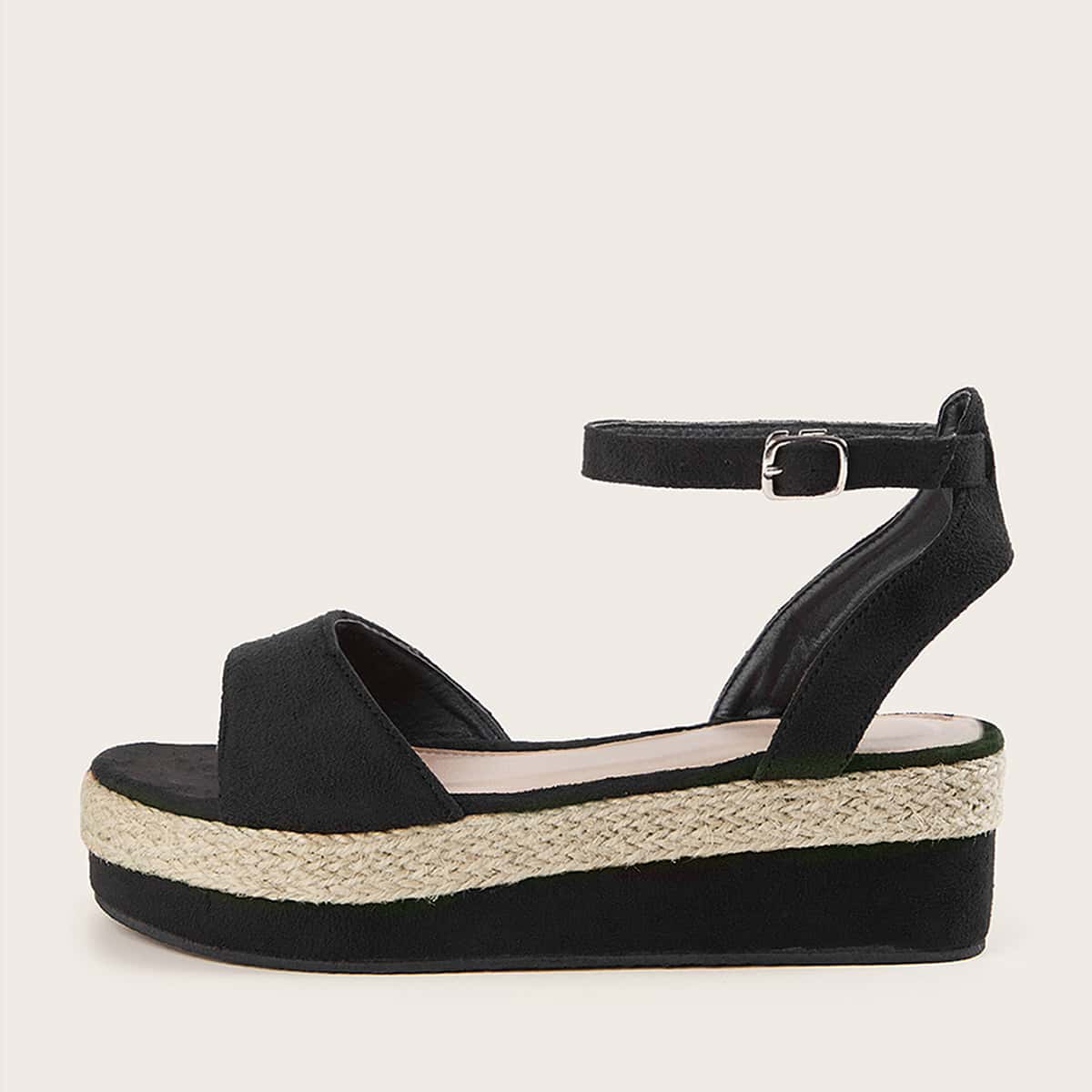 

Open Toe Ankle Strap Wedges, Black