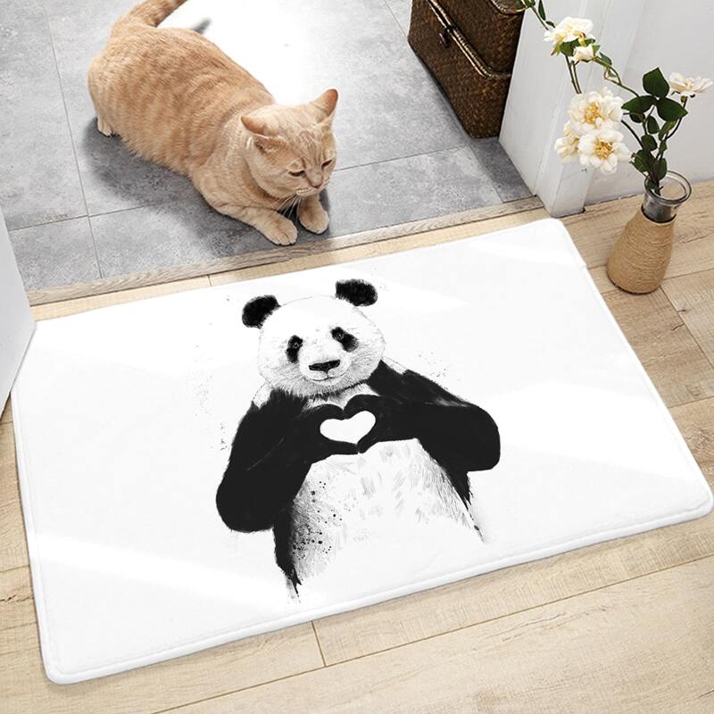 

Panda Print Floor Mat, Black and white
