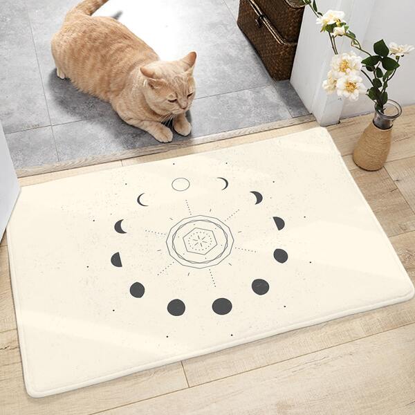 

Moon Print Floor Mat, Black and white
