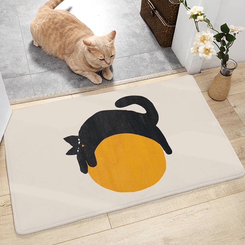 

Cat With Ball Print Floor Mat, Multicolor