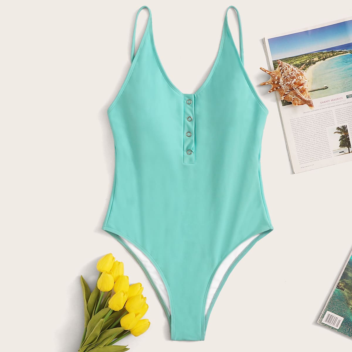 

Adjustable Strap One Piece Swimwear, Blue