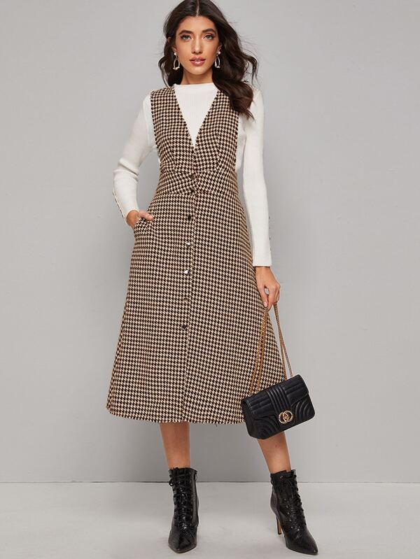 houndstooth overall dress
