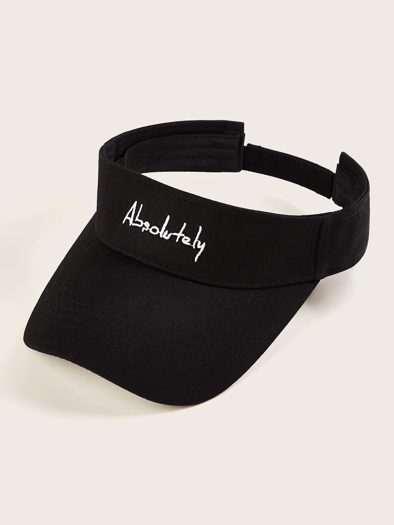 Letter Embroidered Visor Hat - Black - View 1