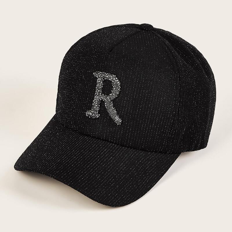 

Rhinestone Letter Decor Glitter Baseball Cap, Black