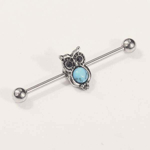 

Серьги-альпинисты с декором бирюзы и совы 1шт, Серебряные