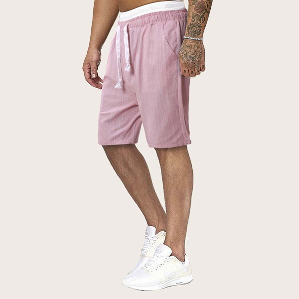 

Men Solid Drawstring Waist Shorts, Pink
