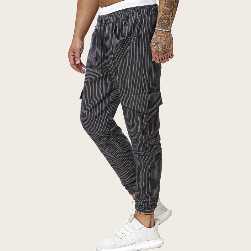 

Guys Striped Side Flap Pocket Drawstring Cargo Pants, Black