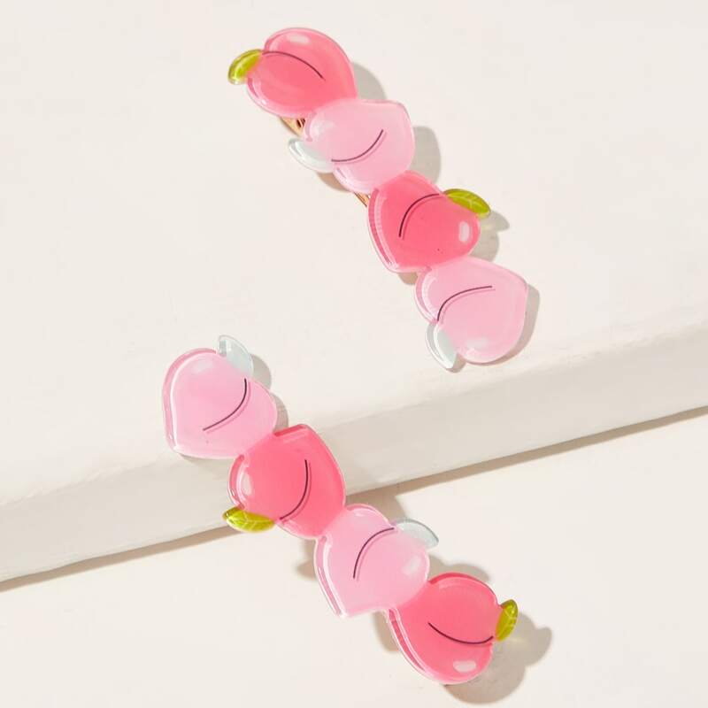 

2pcs Peach Charm Hair Clip, Pink