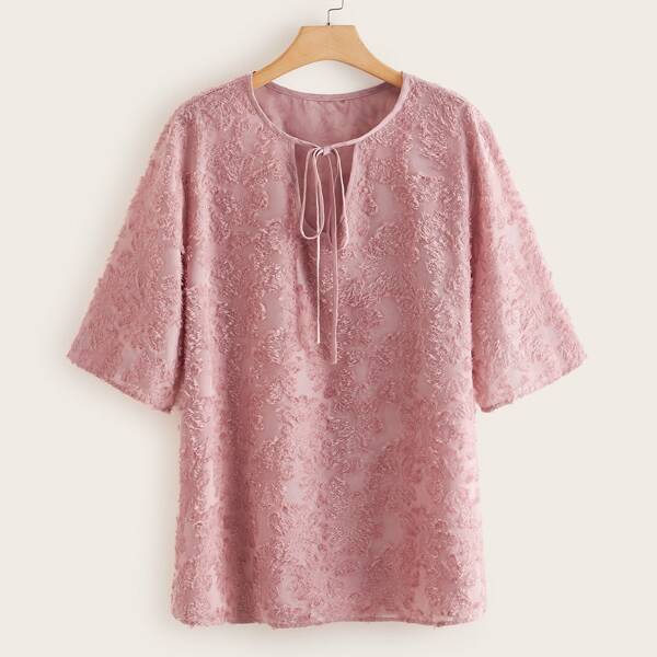 

Plus Tie Neck Shaggy Blouse, Pink