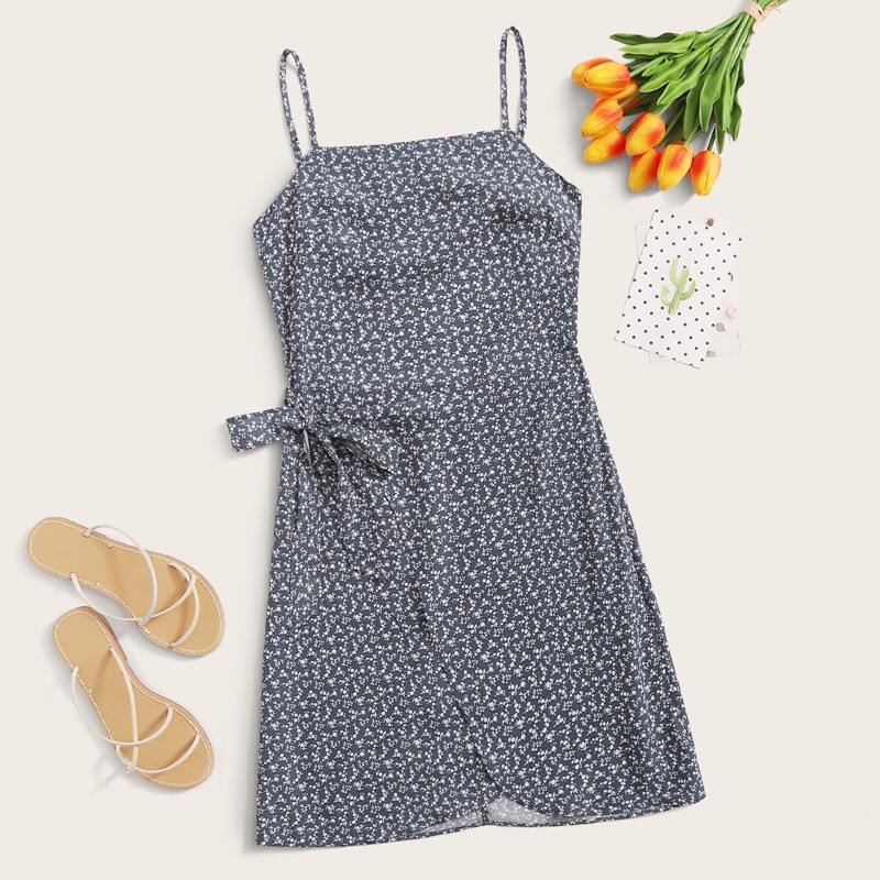

Ditsy Floral Tie Back Wrap Cami Dress, Navy