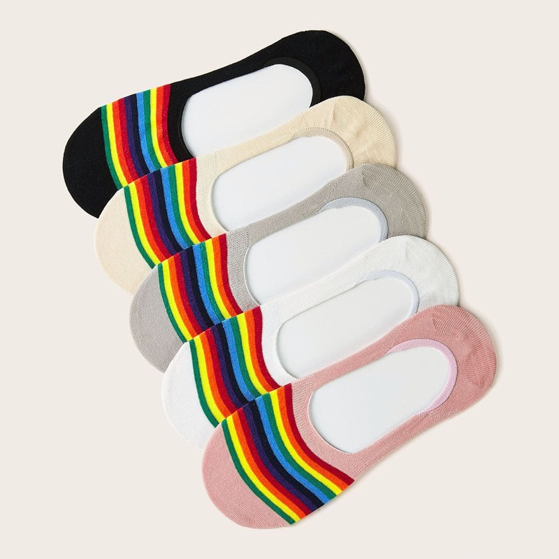 

5pairs Rainbow Striped Invisible Socks, Multicolor