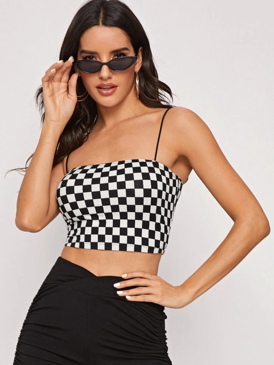 SHEIN Đã kiểm tra trang bị Cami Crop Top - Đen và trắng - Xem 1