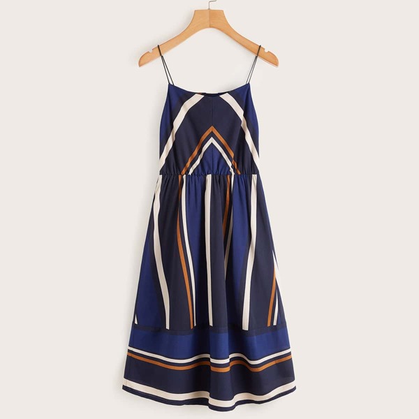 

Striped And Chevron Print Cami Dress, Navy blue