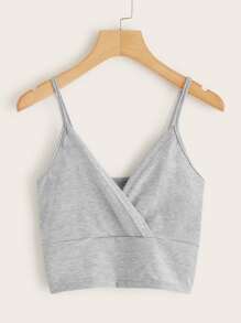 Surplice Front Crop Cami Top - Grey - View 1