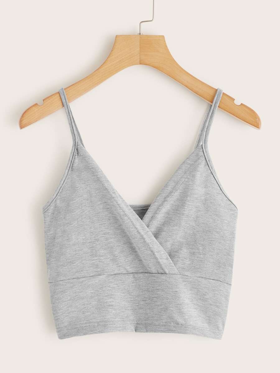 Surplice Front Crop Cami Top - Grey - View 1