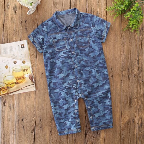 

Toddler Boys Dual Pockets Popper Through Camo Jumpsuit, Blue