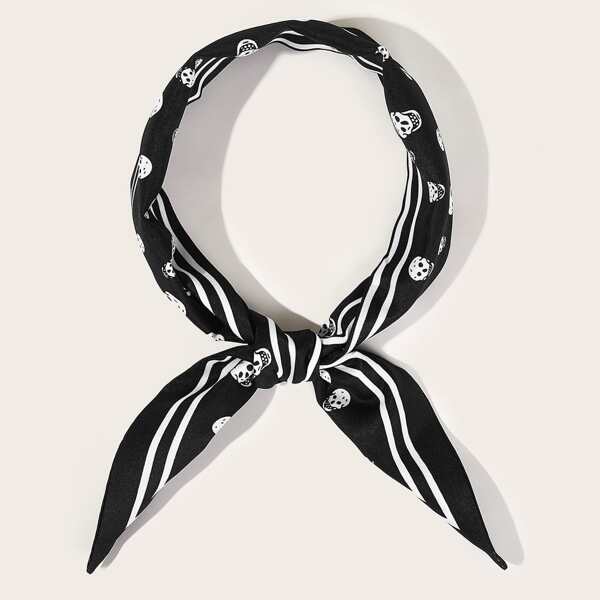 

Men Skull & Striped Print Twilly Scarf, Black