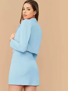 SHEIN Privé Peak Collar Double Breasted Blazer & Slit Hem Skirt Set In Fall/Winter - Blue - View 2