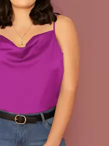 SHEIN BAE Plus Cowl Neck Satin Cami Top - Purple - View 4