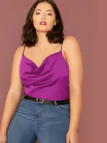 SHEIN BAE Plus Cowl Neck Satin Cami Top - Purple - View 1