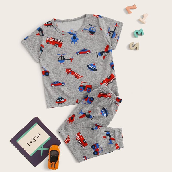 

Toddler Boys Cartoon Graphic PJ Set, Grey