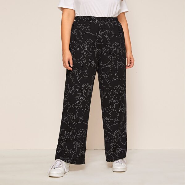 

Plus All Over Print Wide Leg Pants, Black
